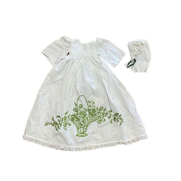Vintage Handmade Embroidered Doll Victorian Dress & Bonnet - Picture 1 of 6